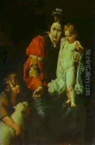 The Mdaonna And Child With The Infant Saint John The Baptist Oil Painting - Abraham Janssens