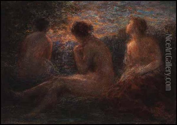 Trios Baigneuses Au Soleil Couchant Oil Painting - Ignace Henri Jean Fantin-Latour
