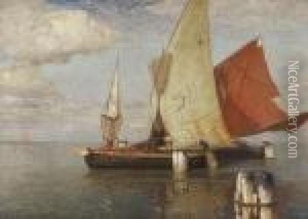 Fischerboote In Der
 Lagune. Oil Painting - Manuel Wielandt