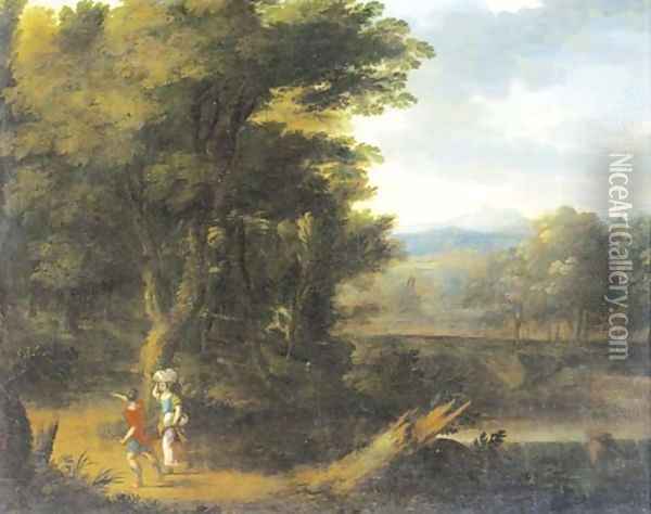 A classical landscape with figures on a track Oil Painting - Jan Frans Van Bloemen, Called Il Orrizonte
