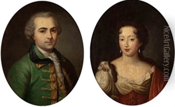 Retrato De Dama Y De Caballero (pair) Oil Painting - Jean Adolphe Papin