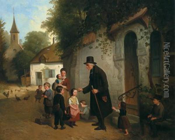 Circle Village Scene Oil Painting - Karl Joseph Begas