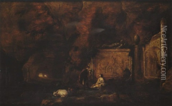 Couple De Bergers Pres De Tombeaux Dans Une Grotte Oil Painting - Abraham van Cuylenborch