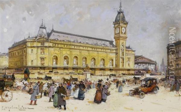 Gare De Lyon Oil Painting - Eugene Galien-Laloue