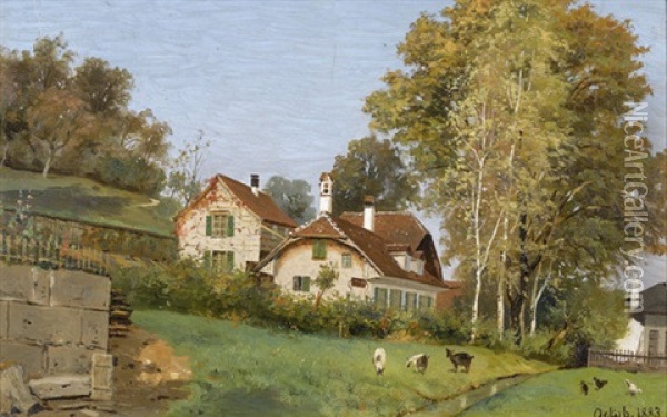 Ansicht Eines Bauernhofes In Idyllischer Umgebung Oil Painting - Karl Christian Wymann Mory