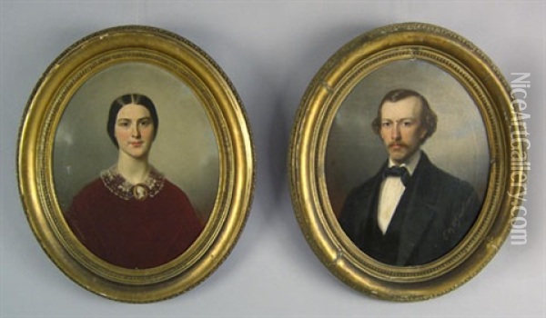 Portrait Of A Husband (+ Portrait Of His Wife; Pair) Oil Painting - Louis Mathieu Didier Guillaume