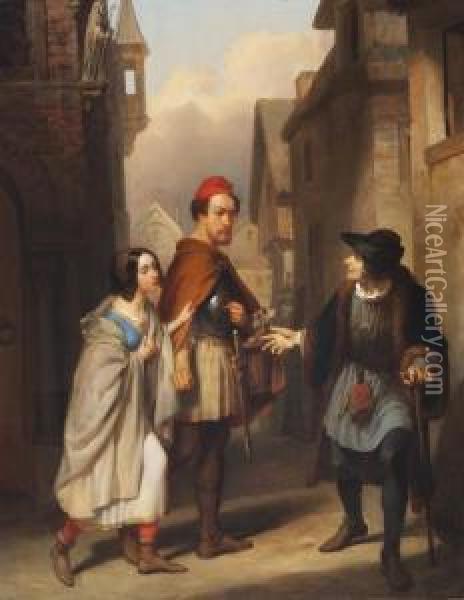Henry Wynd And The Glee-maidenencountering Dwining Oil Painting - Jacobus Everhardus Van Den Berg J