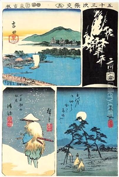 Harimaze-E A Quatre Sujets Oil Painting - Utagawa or Ando Hiroshige