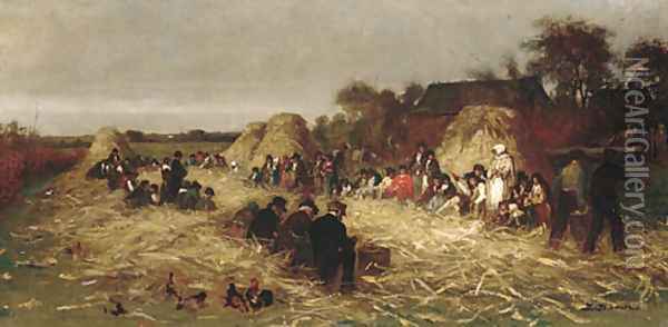 Corn Husking at Nantucket Oil Painting - Eastman Johnson