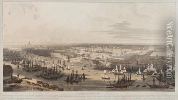 An Elevated View Of New Dock In Wapping Oil Painting - William Daniell RA