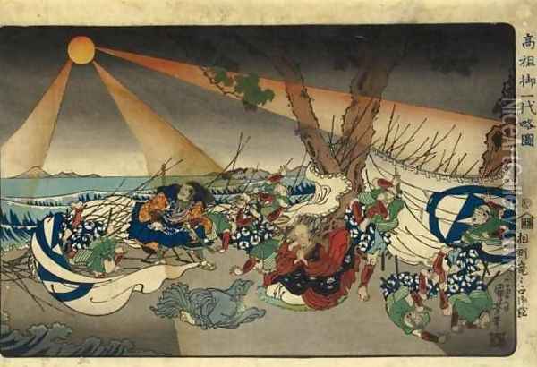 Threatened at Tatsunokuchi in Sagami Province (Soshu Tatsunokuchi gonan) Oil Painting - Utagawa Kuniyoshi
