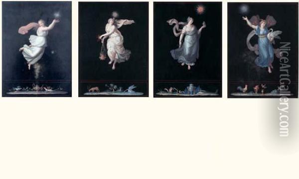Les Quatre Heures, D'apres Raphael Oil Painting - Michaelangelo Maestri