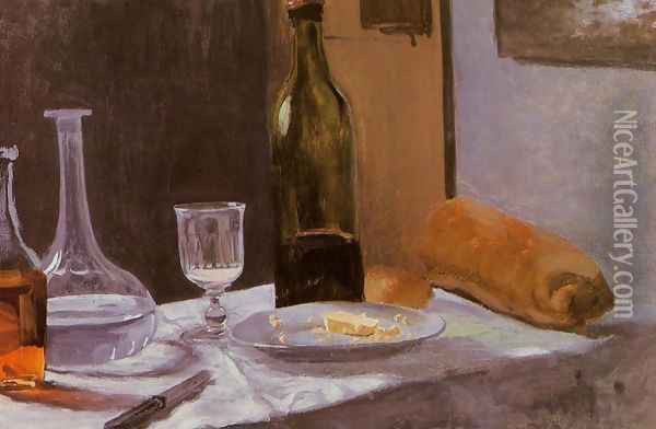 Still Life With Bottle Carafe Bread And Wine Oil Painting - Claude Oscar Monet
