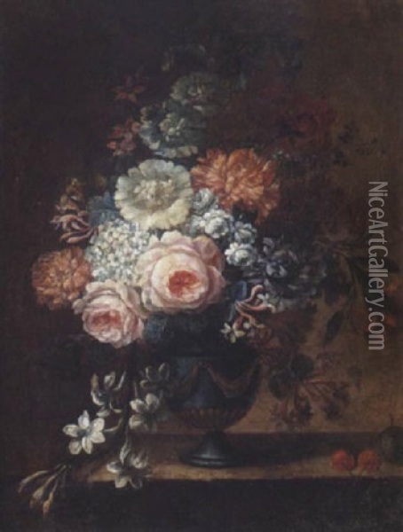 Nature Morte Au Vase De Fleurs Sur Un Entablement Oil Painting - Michel Bruno Bellanger