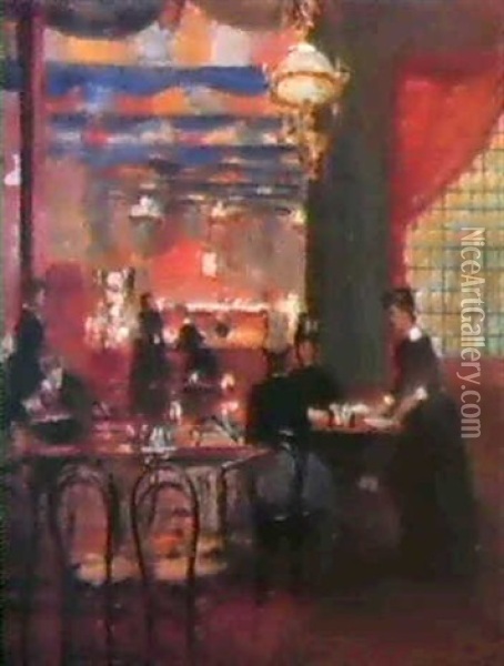 A Corner Of The Indian Tea Room Oil Painting - John Lavery