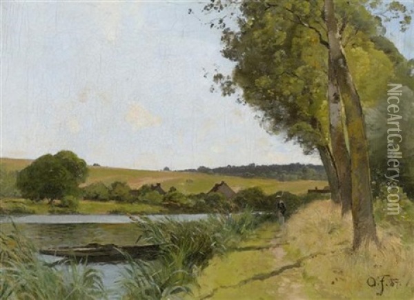 Flusslandschaft Mit Fischer Oil Painting - Otto Froelicher