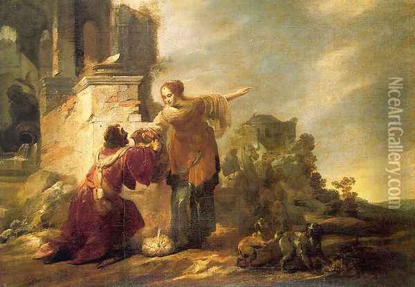 Abraham's Servant with Rebecca Oil Painting - Jacob Hogers