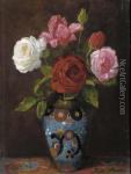 Roses A Cloissone Vase Oil Painting - Frits Maris