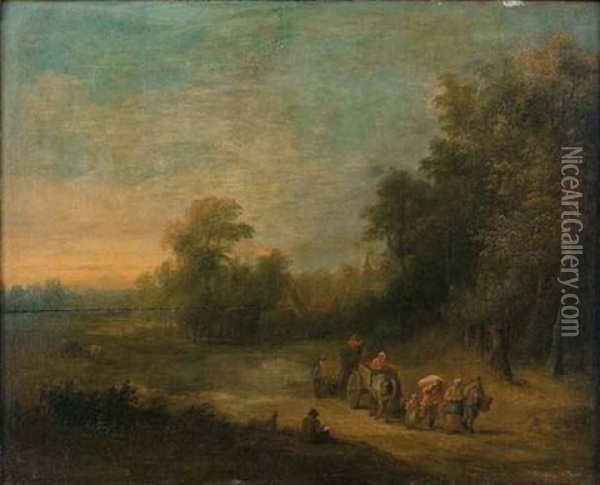 Caravane Dans Un Paysage De Riviere Oil Painting - Theobald Michau