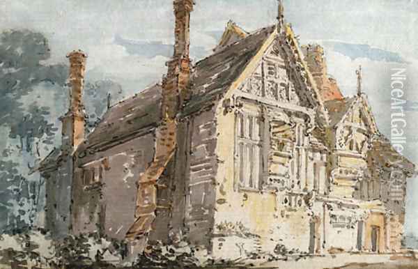 A stone and timber house, possibly in Shropshire Oil Painting - Thomas Girtin