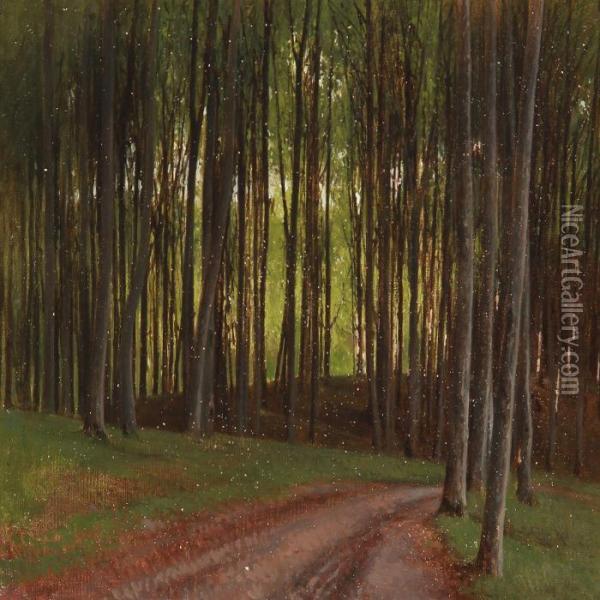 Forest Road Oil Painting - Frederik Niels M. Rohde