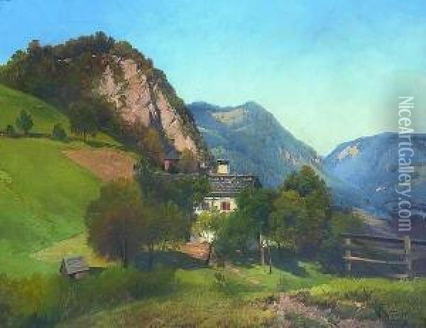 Bauernhaus Im Gebirgstal Oil Painting - Adalbert Waagen