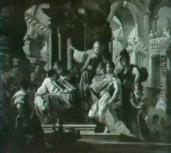 Alexander The Great In The Temple Of Jerusalem;             The Idolatry Of Solomon Oil Painting - Sebastiano Conca