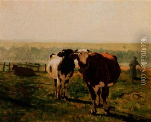 Cows In Pasture Oil Painting - Julien Dupre