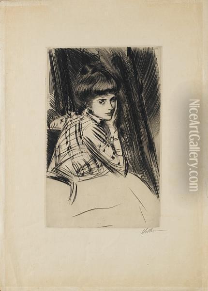 A Young Woman Seated Oil Painting - Paul Cesar Helleu
