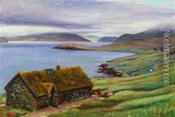 View From A Faroese Village Oil Painting - Joen Waagstein