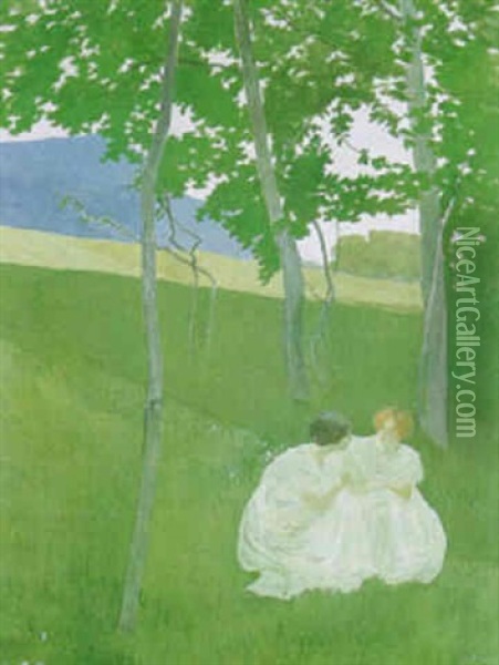 Stehende Junge Frau Mit Blumenstrauss Oil Painting - Ernest Bieler