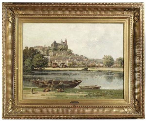 Franzosische Stadt An Einem Fluss Oil Painting - Gustave Mascart