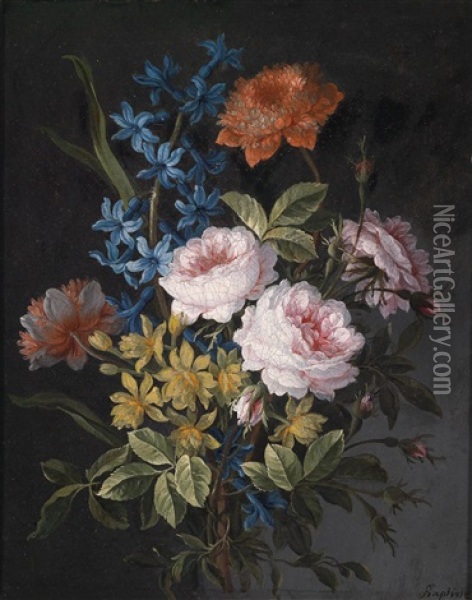Ein Blumenstillleben Von Rosen, Anemonen Und Anderen Blumen Oil Painting - Antoine Monnoyer