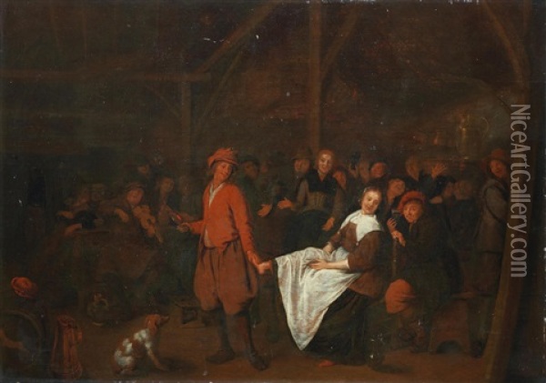 Figures Merrymaking In An Interior Oil Painting - Jan Miense Molenaer