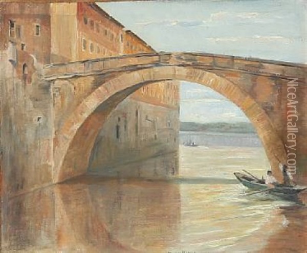 Scene From Southern Europe With A Bridge Oil Painting - Johan Rohde