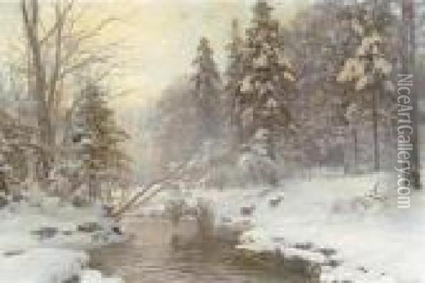 Winter Landscape Oil Painting - Anders Anderson-Lundby