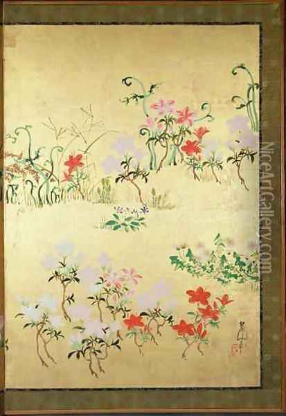 Flowers of the seasons Oil Painting - Nakamura Hochu