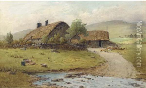 A Crofter's Cottage Oil Painting - James Heron