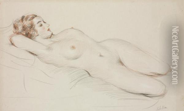 A Female Nude Reclining Oil Painting - Paul Cesar Helleu