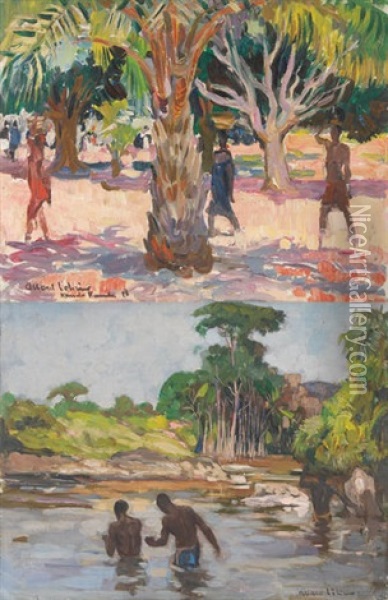 Baigneurs (+ Sous Les Palmiers; 2 Works) Oil Painting - Fernand Allard L'Olivier
