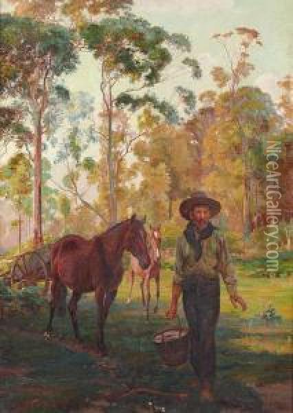 A Settler Collecting Water Oil Painting - James Fraser Scott