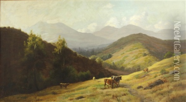 Cattle Grazing On Rolling Hills Oil Painting - Gordon Coutts