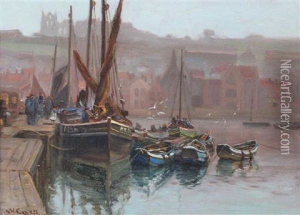 Fishing Boats In Harbour Oil Painting - Augustus William Enness