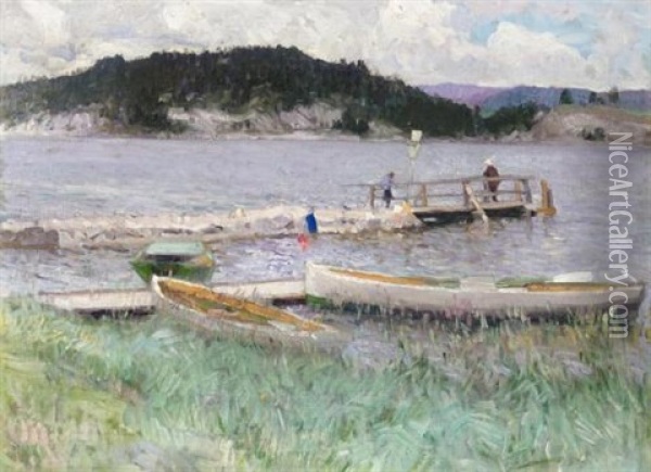 Sunday Afternoon On The Lake Oil Painting - Mikhail Petrovich (Baron) Klodt von Jurgensburg