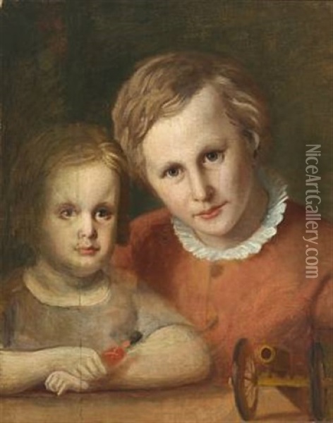 Portrait Of The Brothers Axel And Oscar Wanscher As Children Oil Painting - Gustav Theodor Wegener