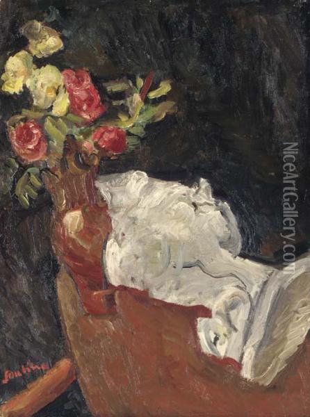 Bouquet De Rose A La Statue De Platre Oil Painting - Chaim Soutine