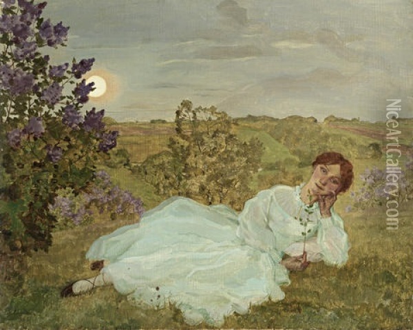 Repose At Sunset Oil Painting - Konstantin Andreevich Somov
