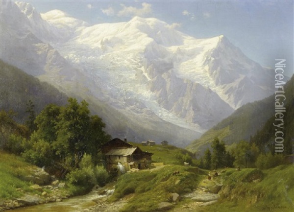 Das Mont Blanc Bergmassiv In Den Savoyen Oil Painting - Joseph Jansen