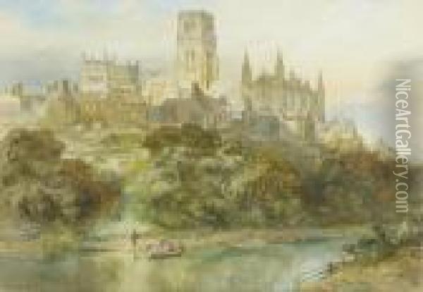 Durham Cathedral From The River Wear, A Pair Oil Painting - Richard Henry Wright