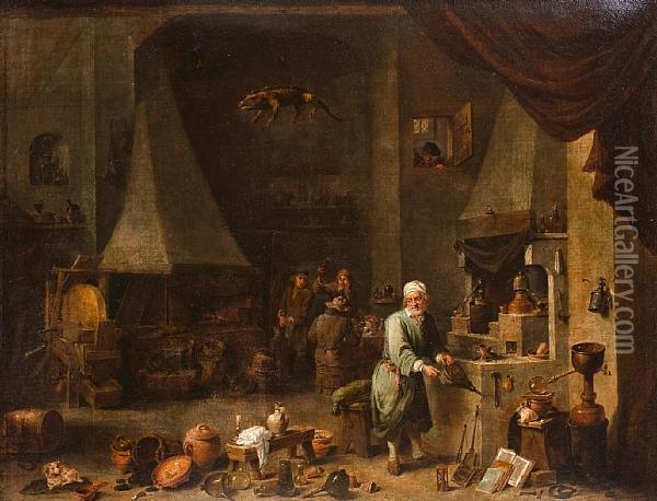 Interior Of A Laboratory With An Alchemist Atwork Oil Painting - David The Younger Teniers